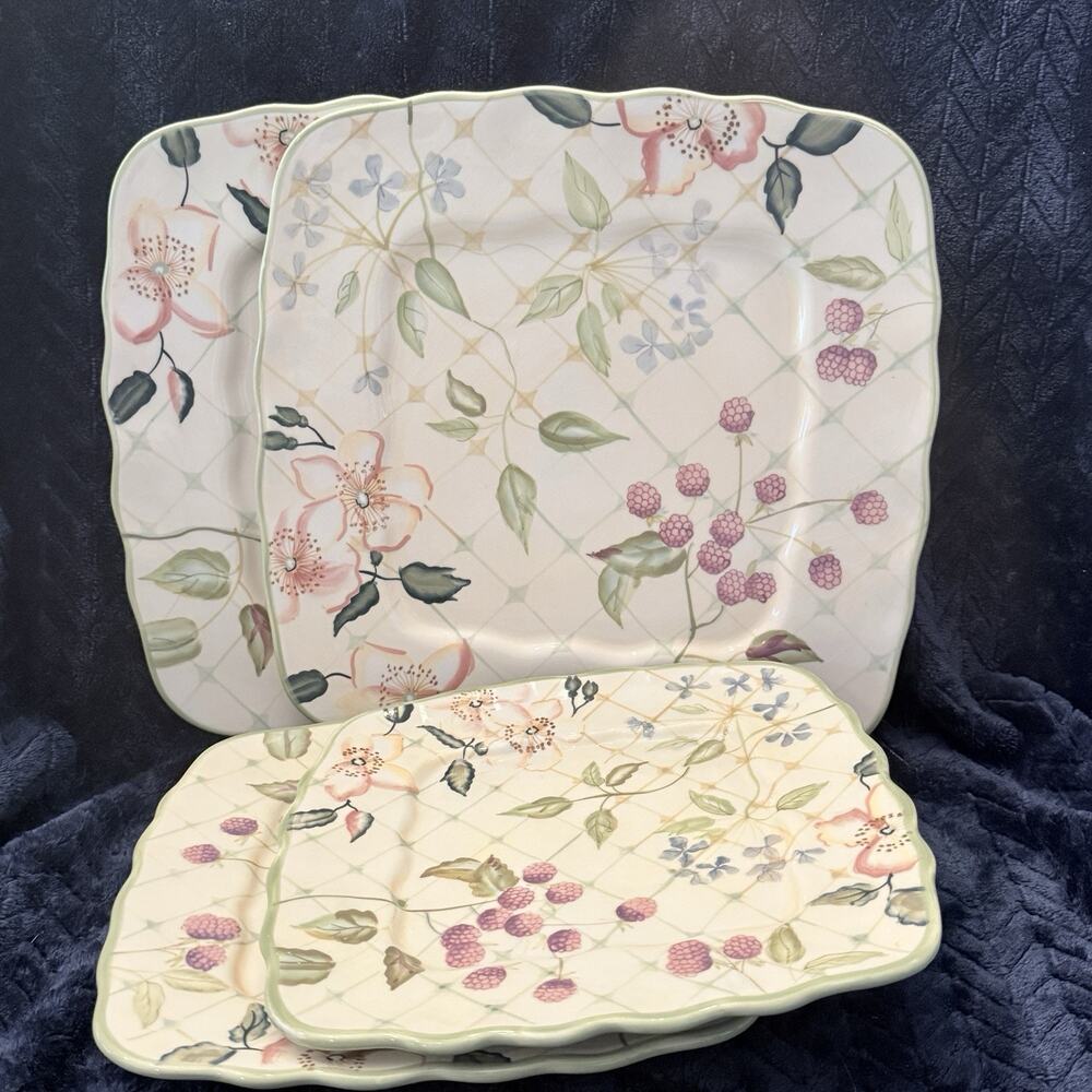 TRACY PORTER Evelyn (2) 12" Square Dinner Plates / (2) 9.5" Salad Plates EUC